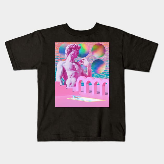 Vaporwave Statue Pink Aesthetic Kids T-Shirt by Souls.Print